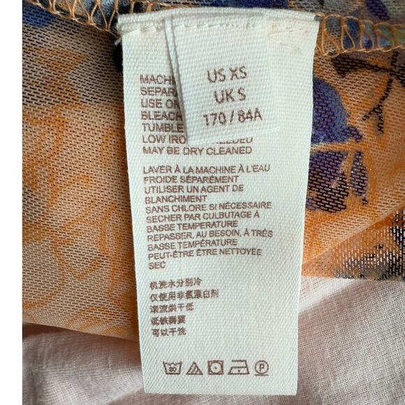 Free People Womens Blouses Orange Floral Printed  Size XS Mesh - Picture 9 of 10